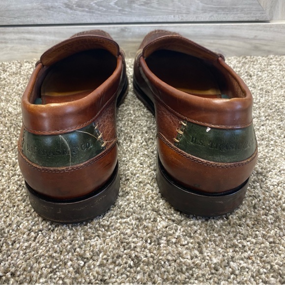 - H.S. Trask Brown Leather Color Block Moc Toe Slip-On Penny Loafer Shoes 9 - Picture 7 of 12